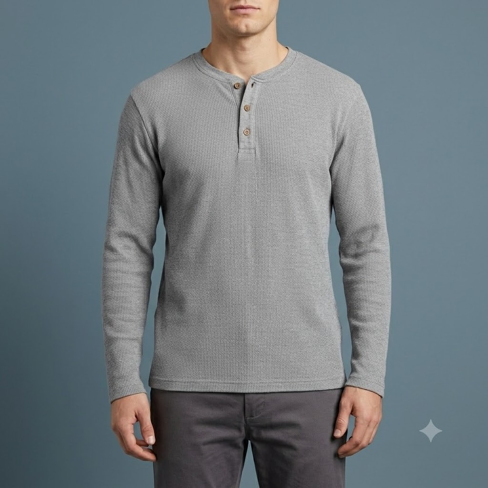 Smash Thermal Henley Shirt Mens XL Gray Long Sleeve Waffle Knit